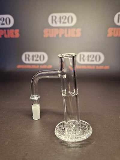 Quartz Slurper- 10mm / 90° Male Fitting - Ornate Dish & Autospin - Clear