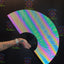 Holographic Reflective Clack Fan – 33cm | Premium Bamboo Rave Fan for Festivals & Parties
