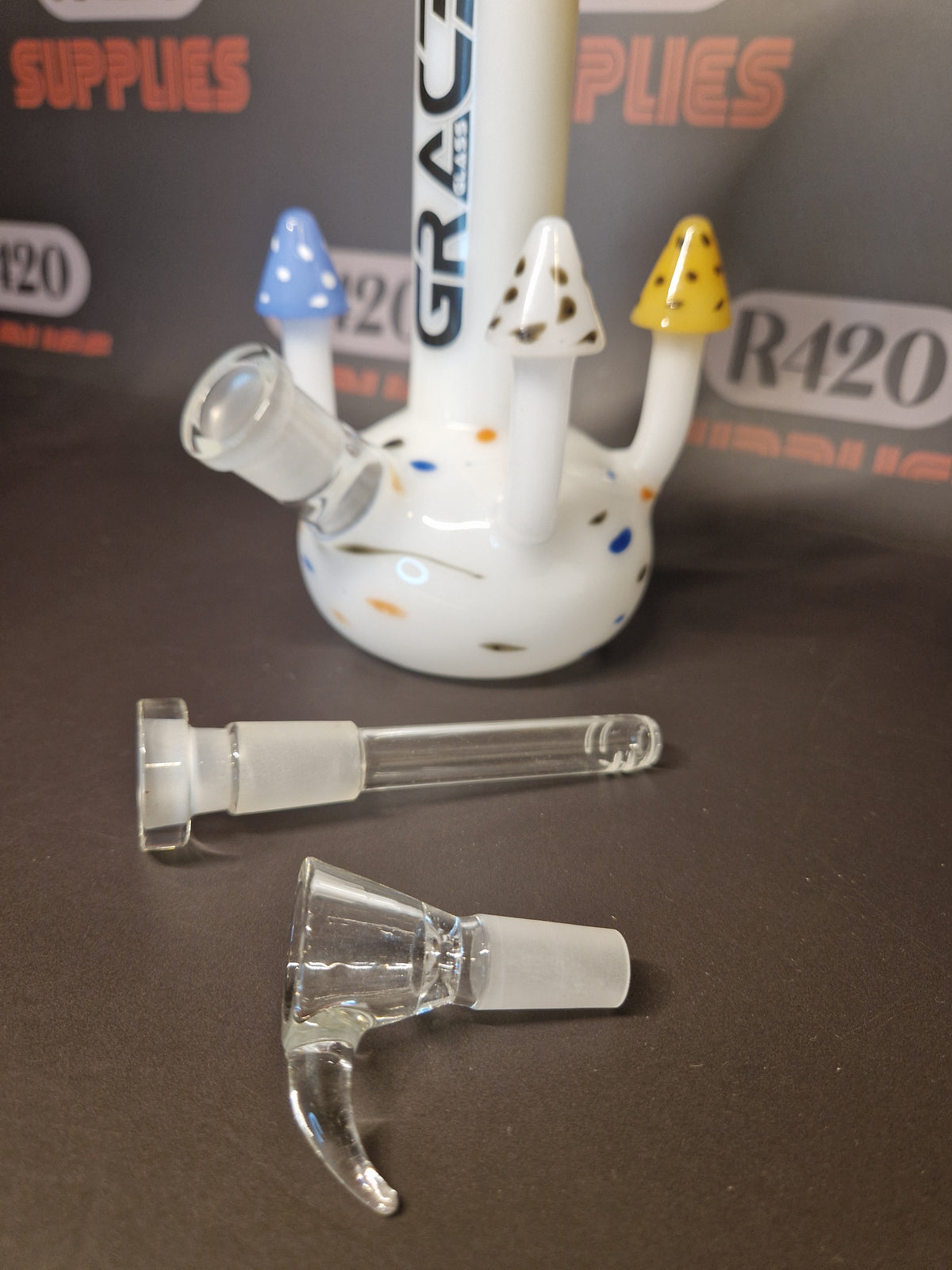 Grace Glass - Magic Mushrooms Bong (Yellow Top) - H:245mm