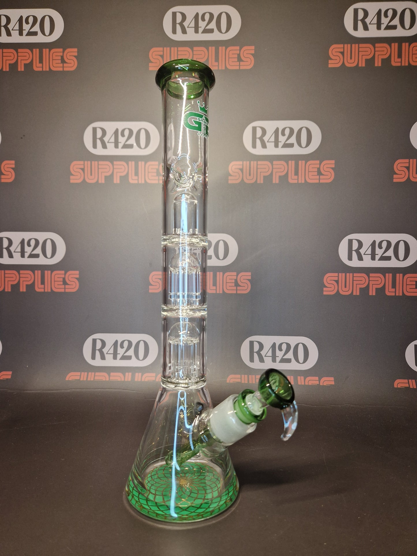 Grace Glass - Triple Tree Beaker Bong - Green - H: 35cm