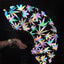 Holographic Reflective Clack Fan – 33cm | Premium Bamboo Rave Fan for Festivals & Parties
