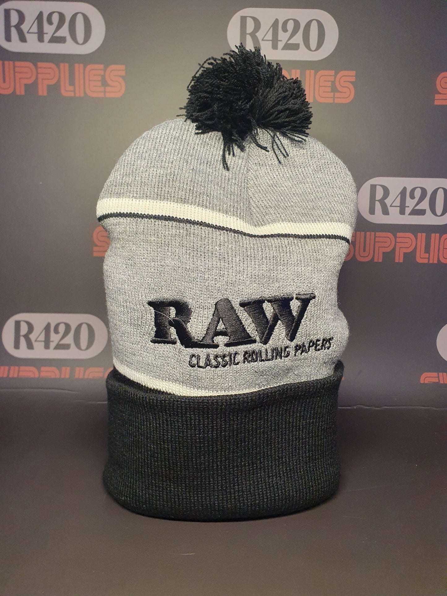RAW X Rolling Papers Winter Knit Hat - Black & Grey