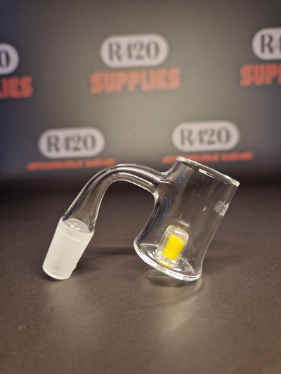 Quartz Banger - 14mm / 90° Male Fitting - Flat Bottom Bucket with Yellow Bean