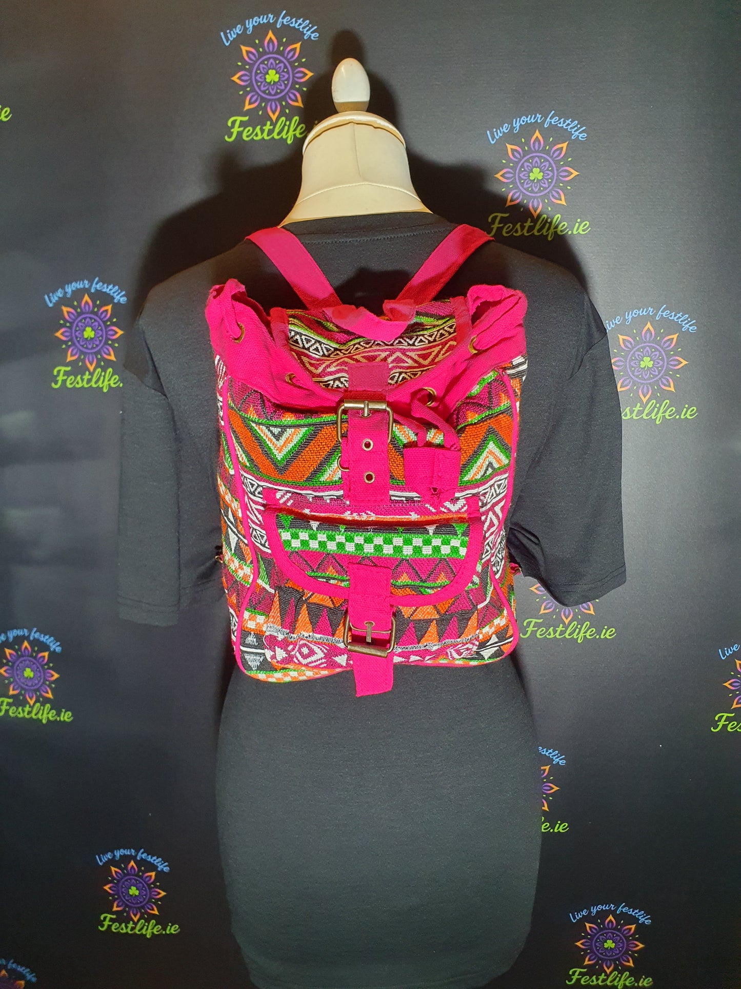 Jacquard Rugzak in Nepalese Stijl – Festival Roze