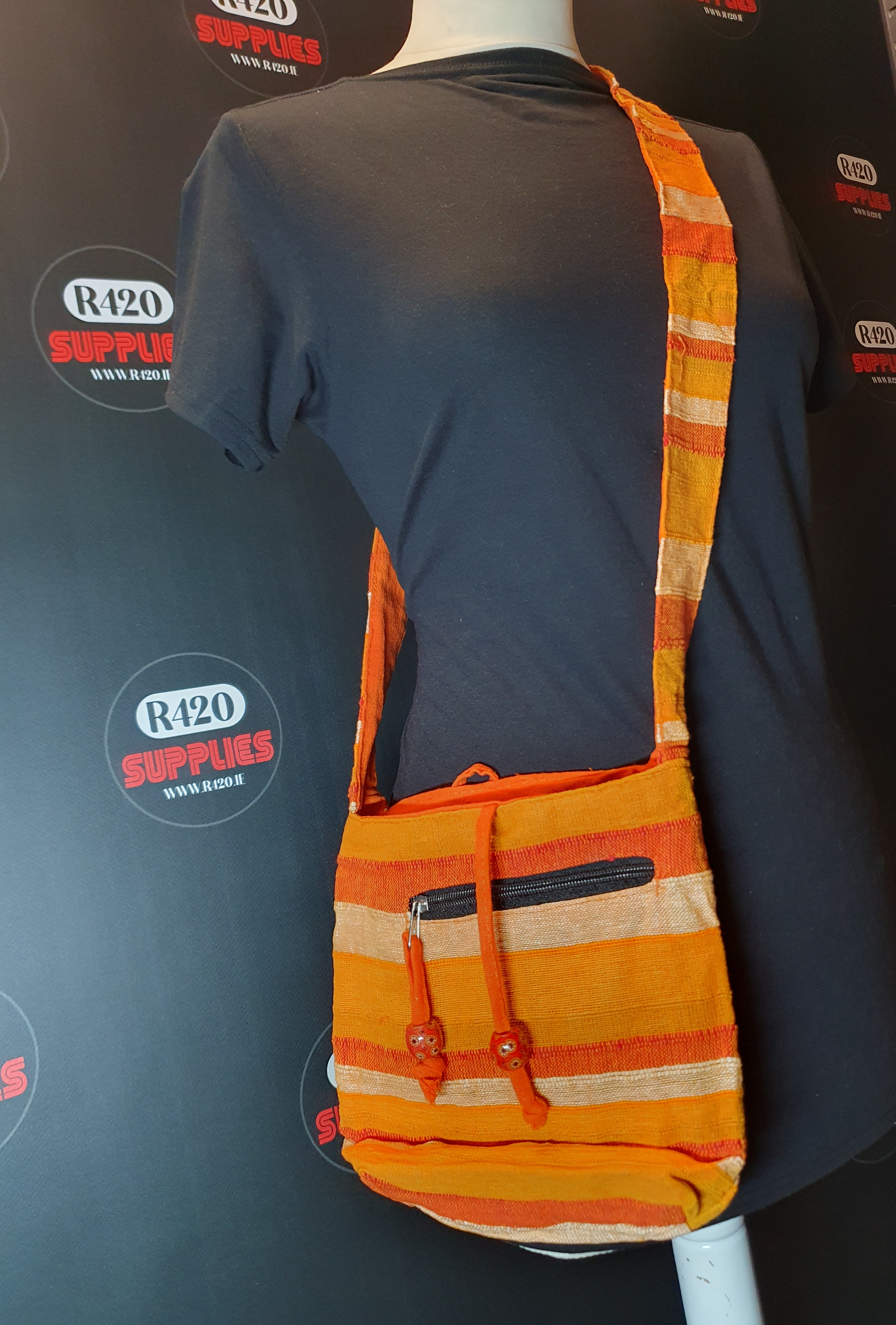 Handmade Shoulder Bag from India - Orange Stipes