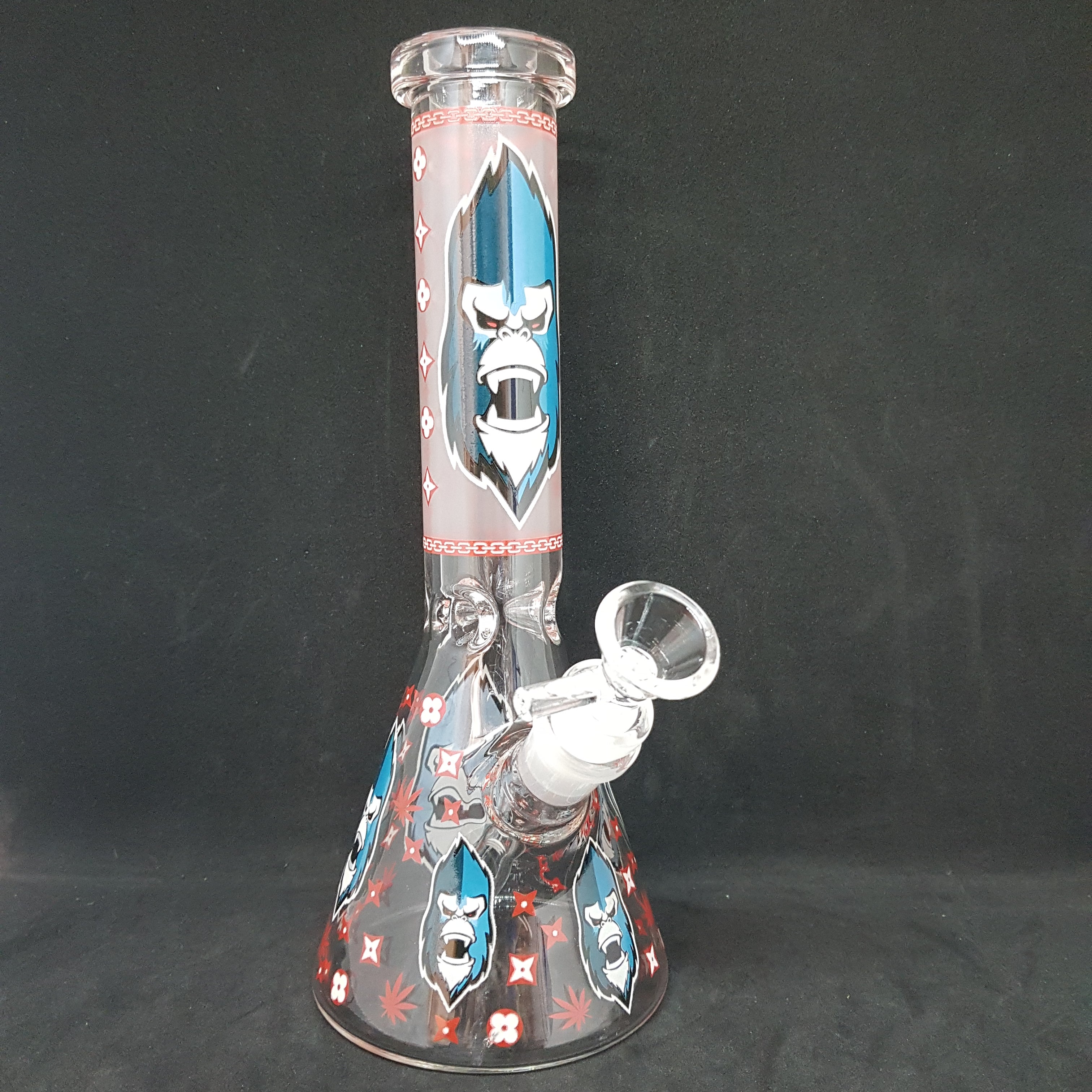 Red Gorilla - Glow In The Dark -  Beaker Style Glass Bong 25cm