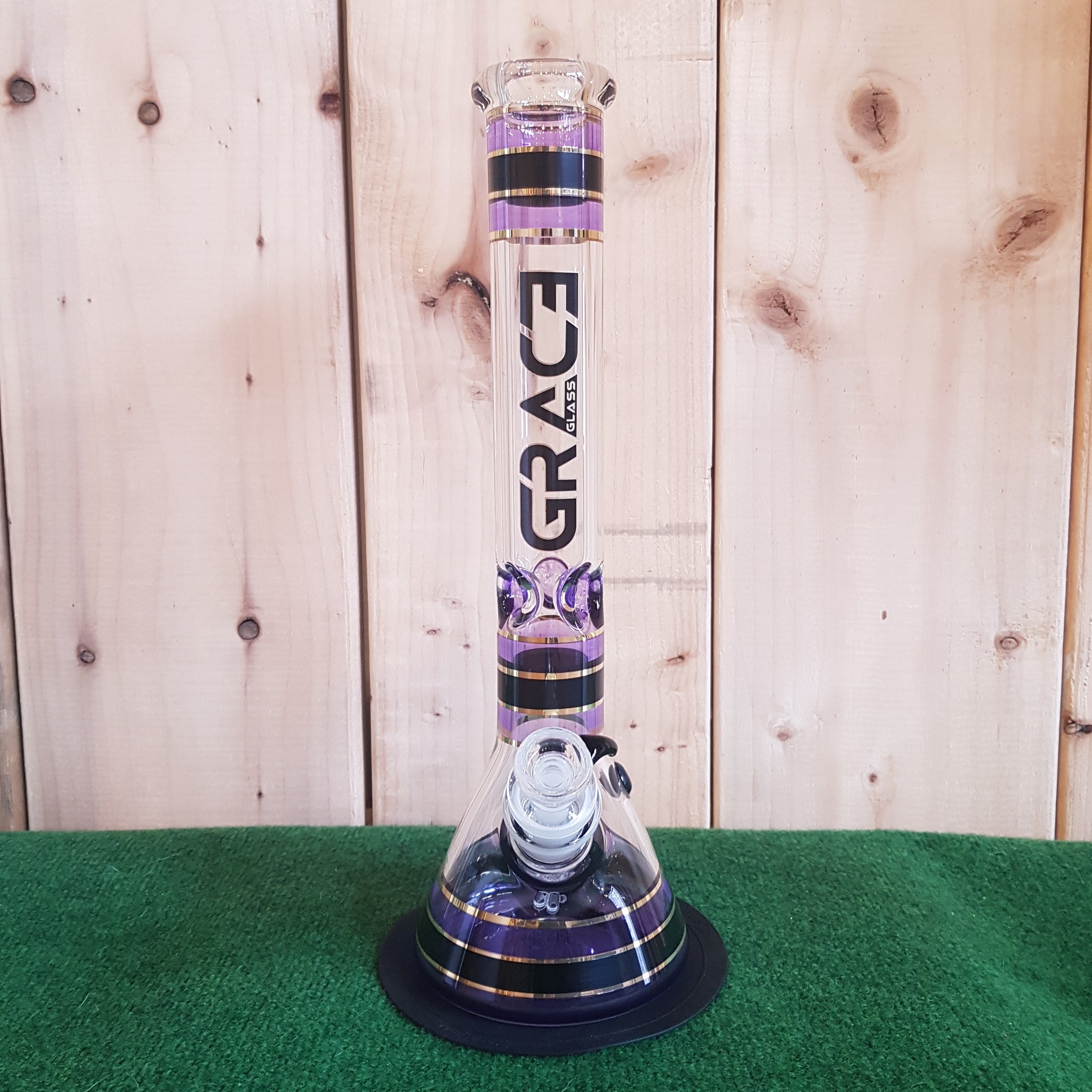 Grace Glass - Striped Series Purple Beaker Style Bong - H: 32cm