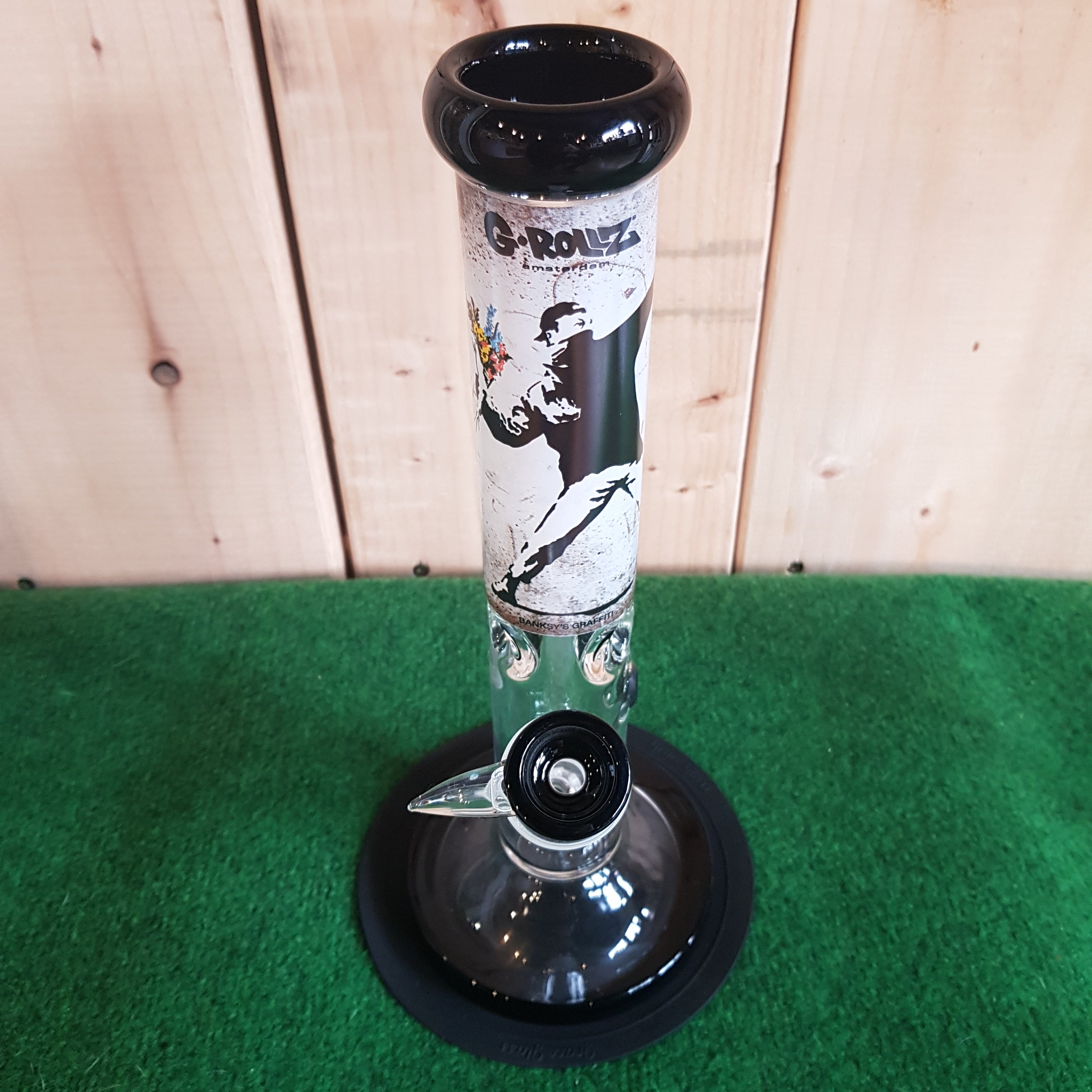 G-Rollz Banksy "Flower Thrower" - Straight Glass Bong - H: 35cm