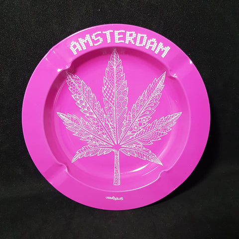 Amsterdam Pink Metal Ashtray - White Leaf