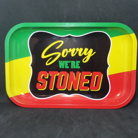 "Sorry we're Stoned" Metal Rolling Tray - Small