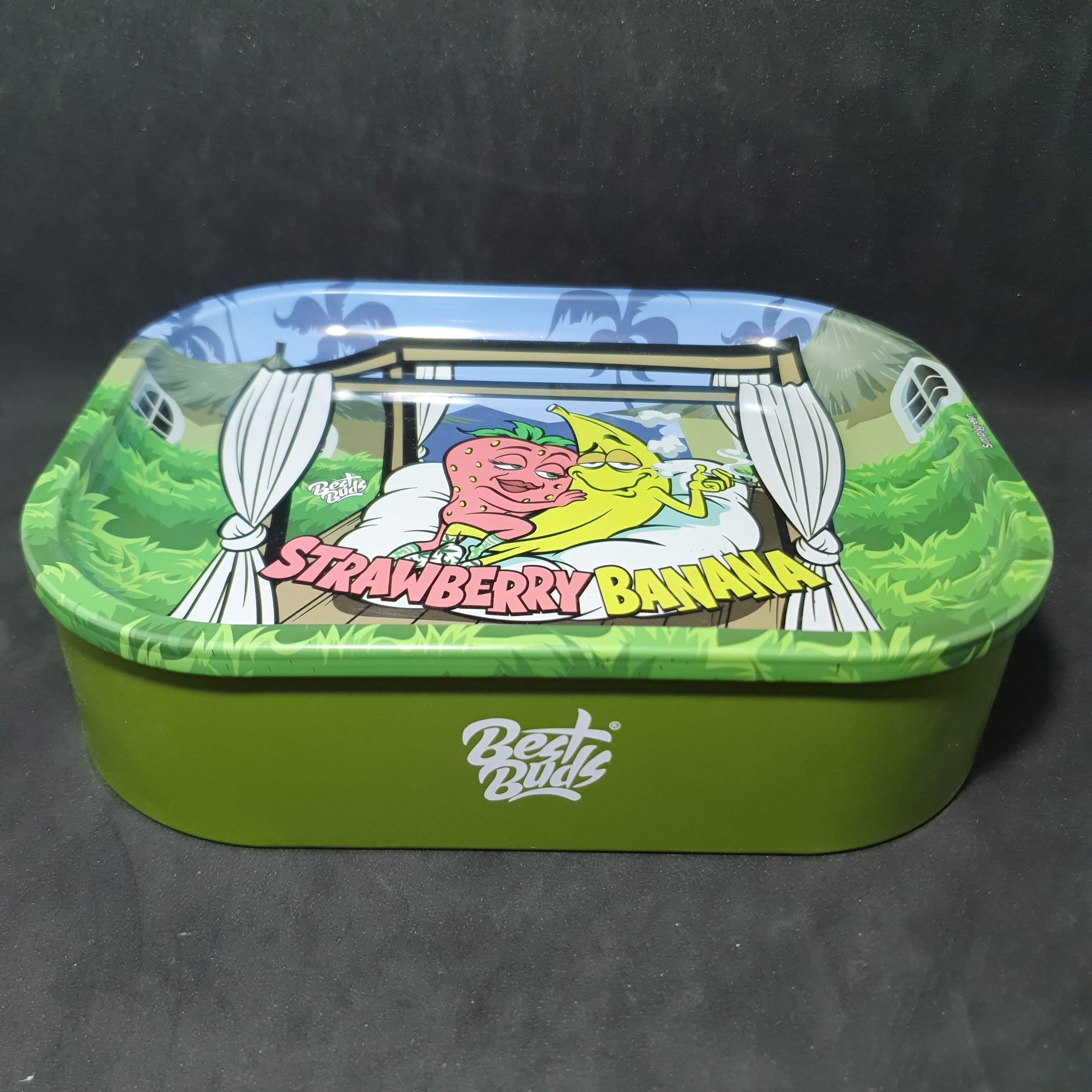 Metal Tin with Rolling Tray Lid - 180x140mm - Strawberry Banana
