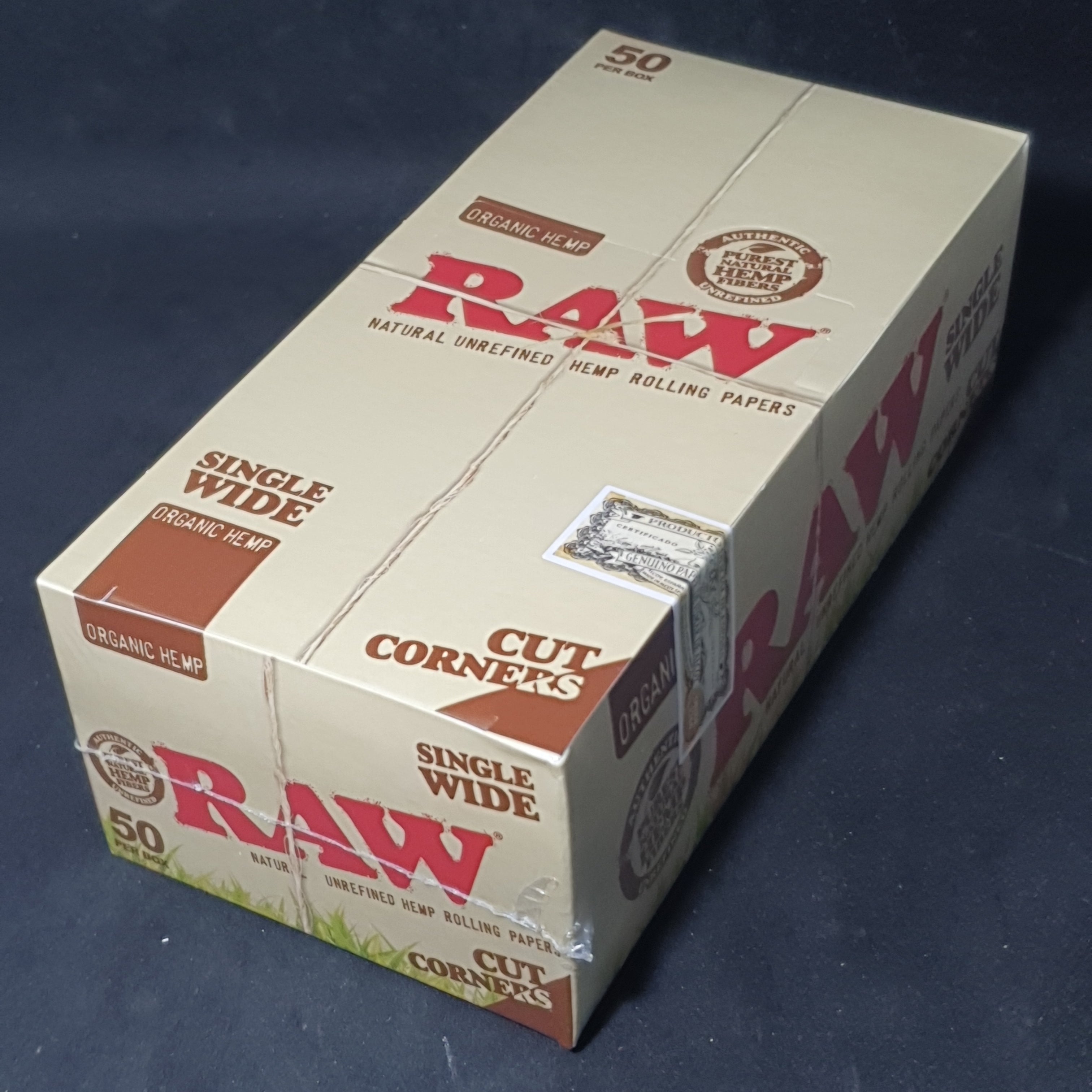 RAW Organic Hemp Single Wide - Single Window - Cut Corners - 50 Leaves