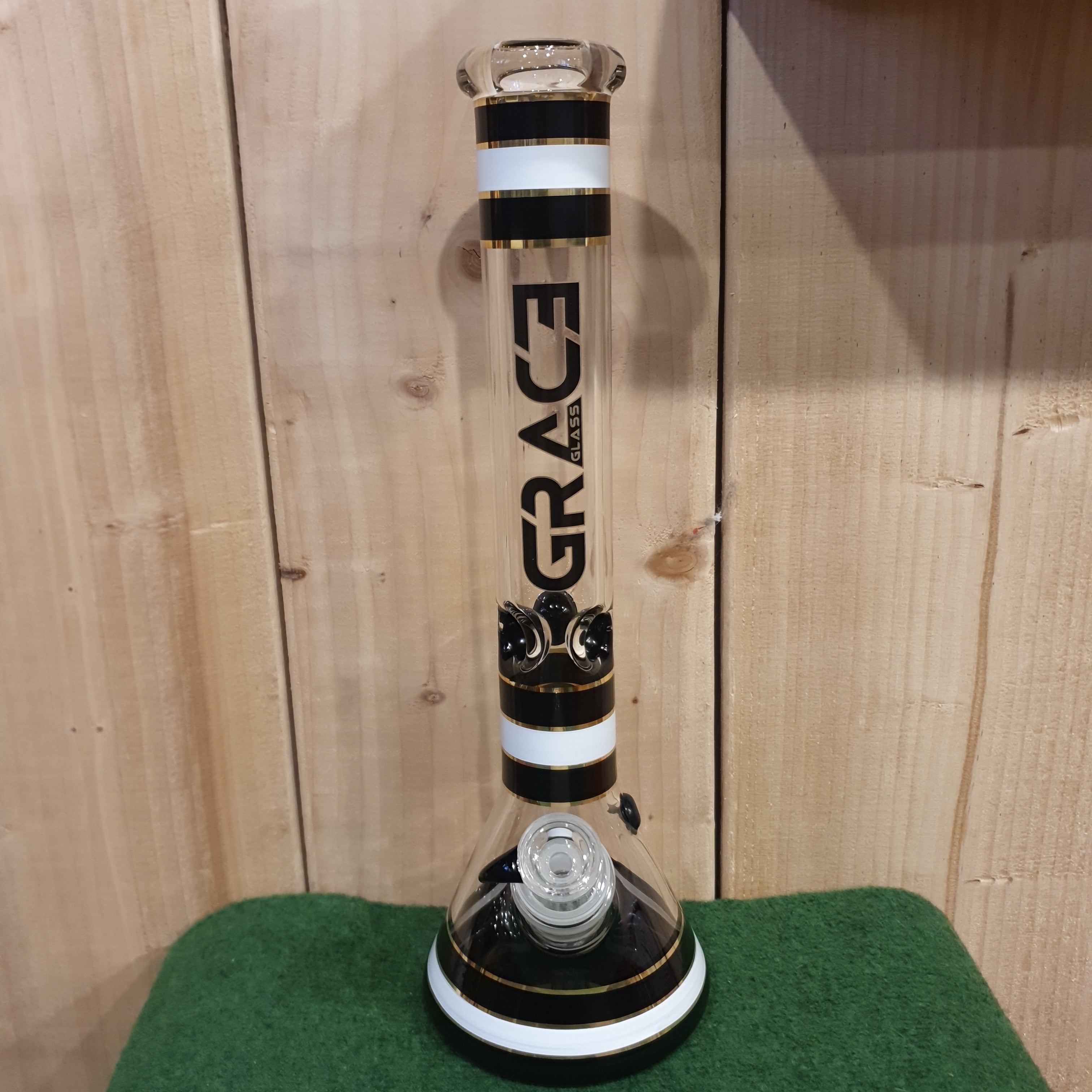 Grace Glass - Striped Series Black Beaker Style Bong - H: 32cm