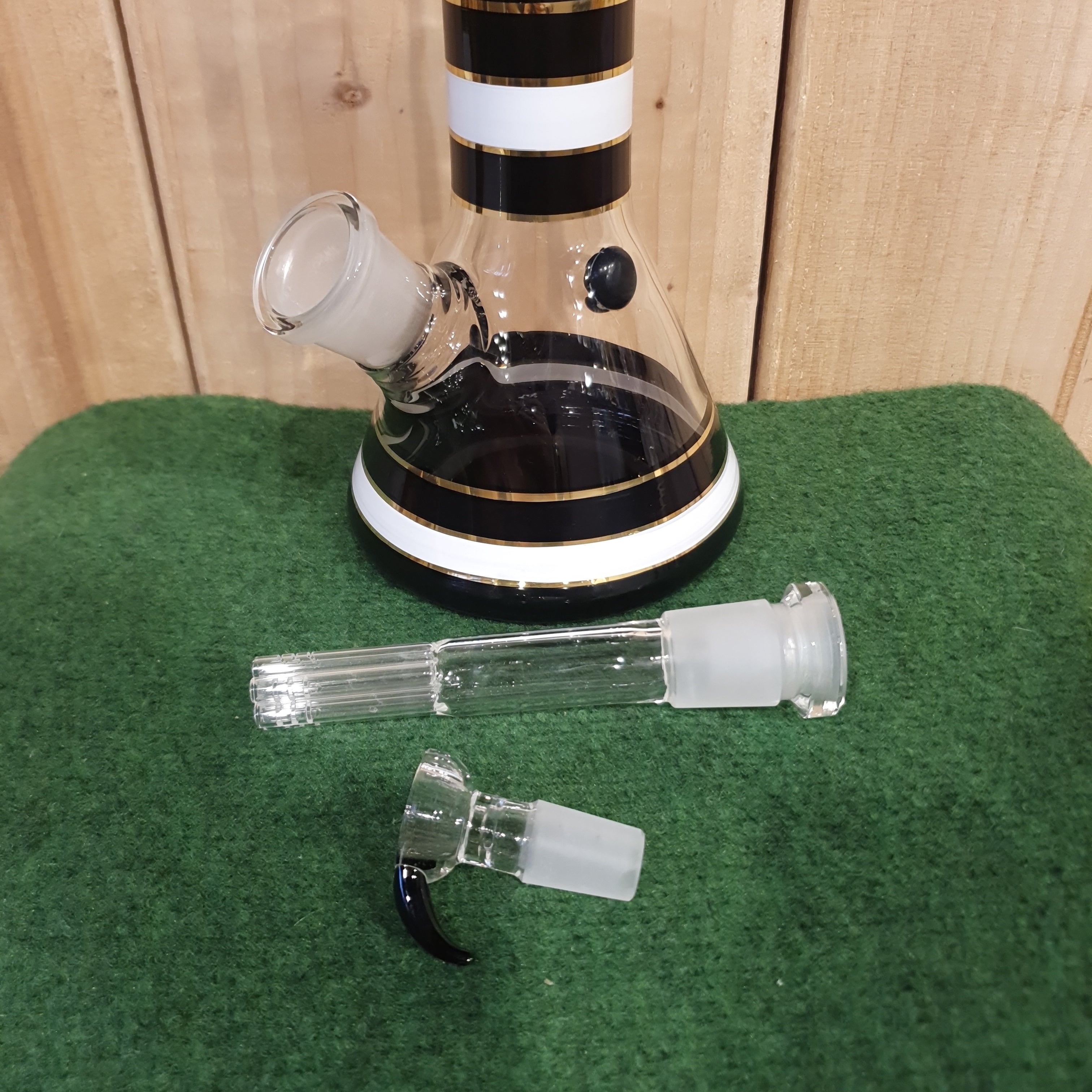 Grace Glass - Striped Series Black Beaker Style Bong - H: 32cm