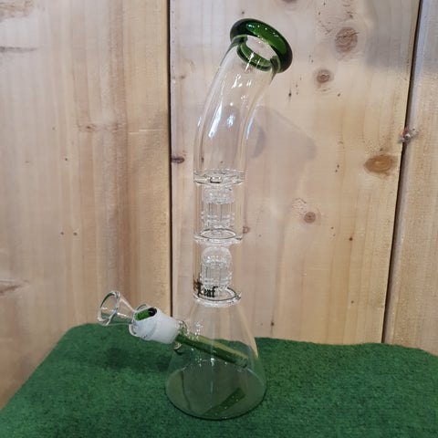 Black Leaf Bent Neck Bong with Green Accents - H: 31cm