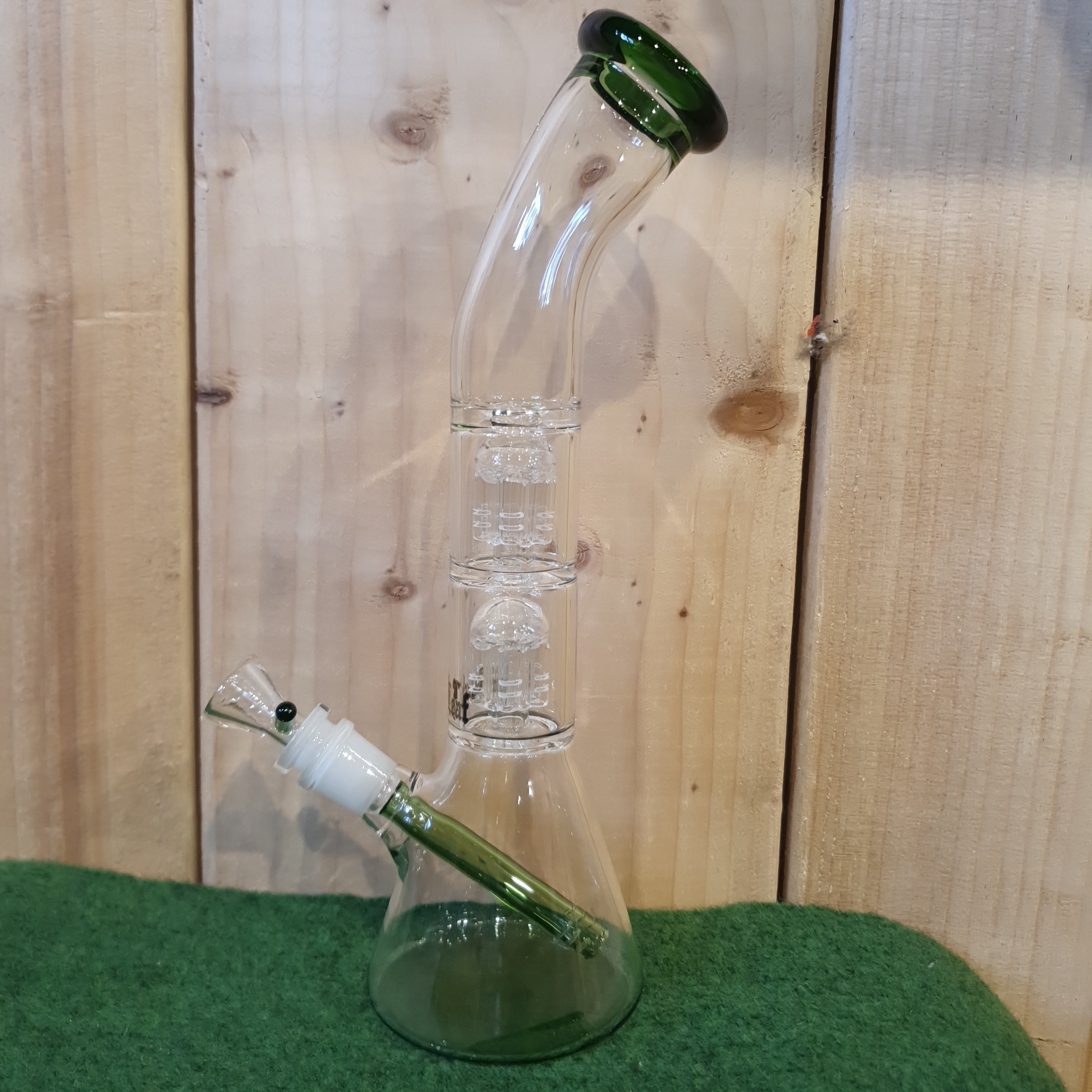 Black Leaf Bent Neck Bong with Green Accents - H: 31cm