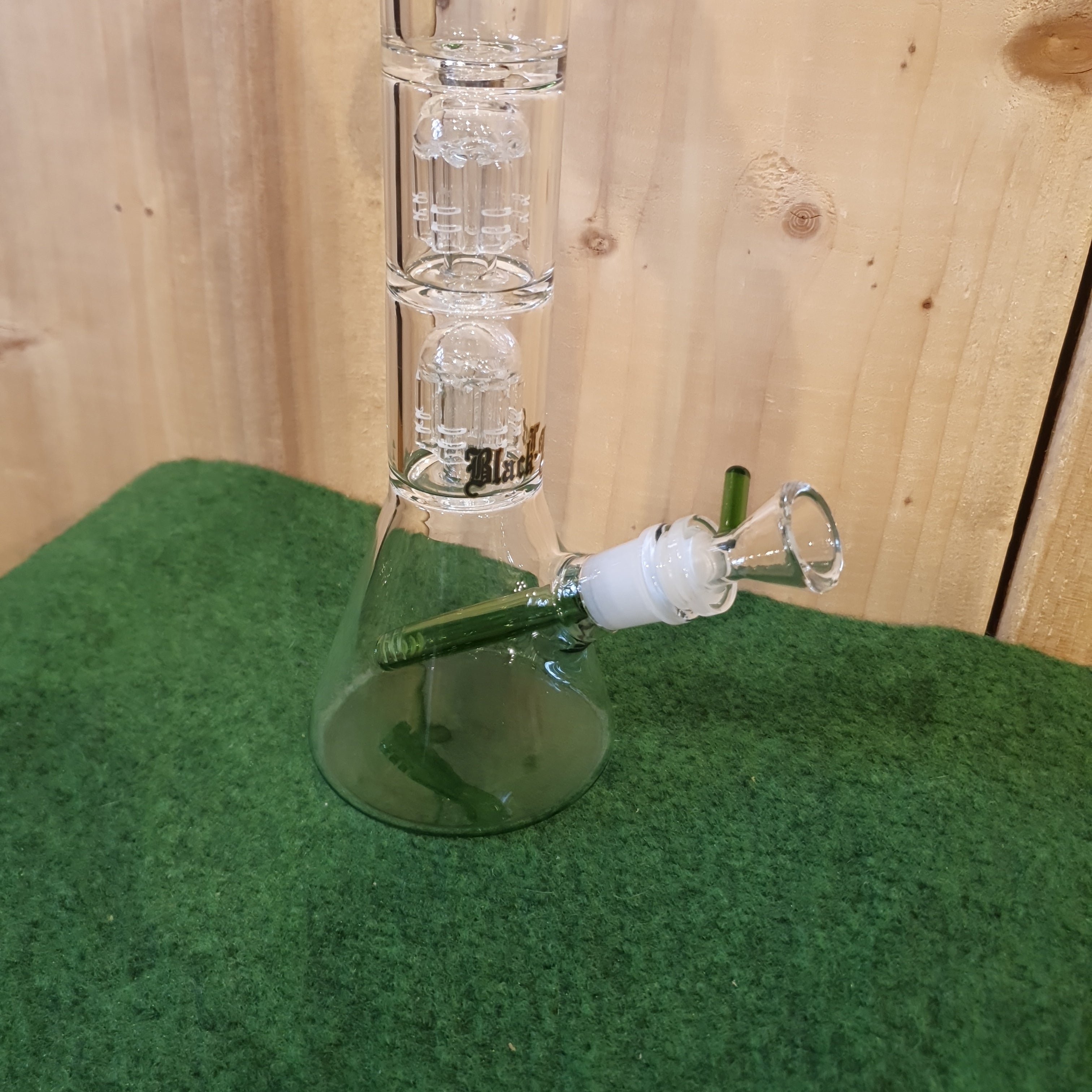 Black Leaf Bent Neck Bong with Green Accents - H: 31cm