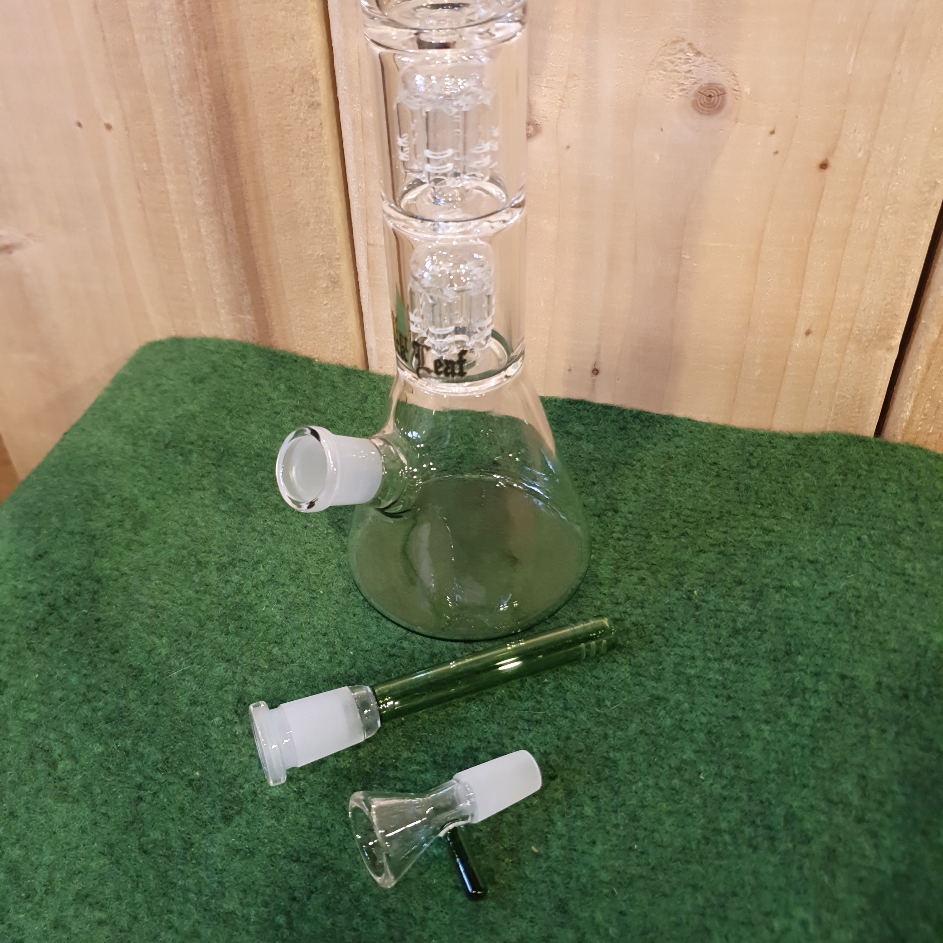 Black Leaf Bent Neck Bong with Green Accents - H: 31cm