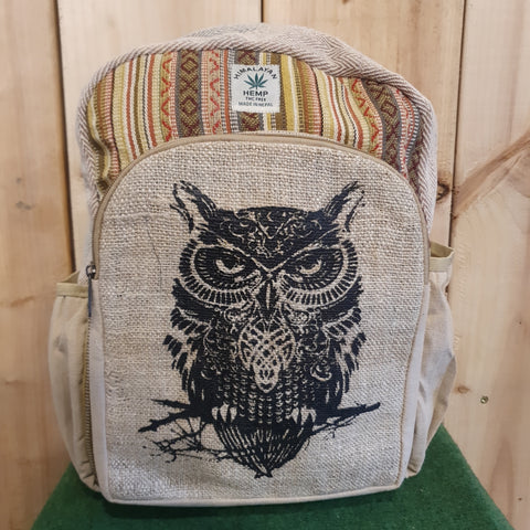 Handmade Himalayan Hemp Backpack - Owl Design