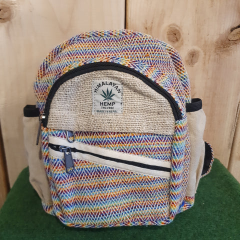 Handmade Himalayan Mini Hemp Backpack - Rainbow