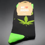 LONG SOCKS-SIZE(40-45) - Black with Neon Green Leaves