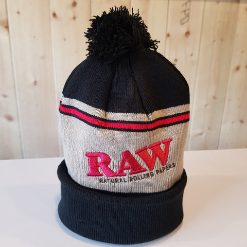 RAW X Rolling Papers PomPom Knit Hat - Black / Brown