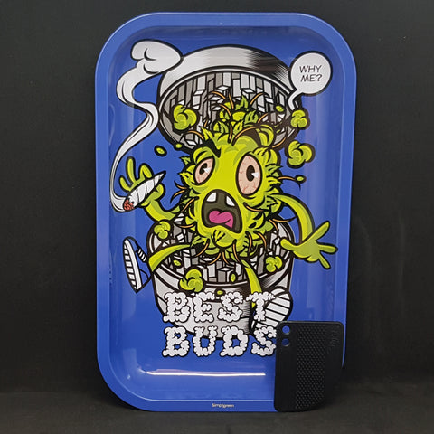 Best Buds – Grind Me - Small Metal Rolling Tray + Magnetic Grinder Card