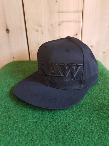 RAW Flat Snapback Poker Cap - Black on Black
