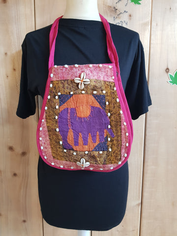 Handmade Shoulder Bag from India - Pink with Elephant Design