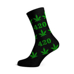 LONG SOCKS-SIZE(40-45) - Black with Green 420 Leaves