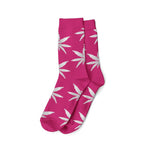 LONG SOCKS-SIZE(36-42) - Pink with White Leaves
