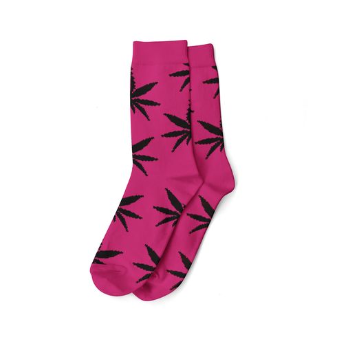 LONG SOCKS-SIZE(36-42) - Pink with Black Leaves