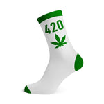 LONG SOCKS-SIZE(40-45) - White with Green Leaf