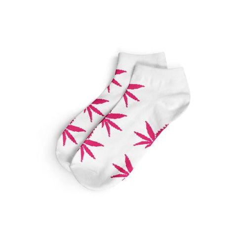 SHORT SOCKS-SIZE(36-42)- White with Pink Leaves
